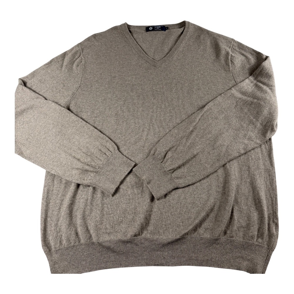J.Crew Mens XL Brown Cotton Cashmere V-Neck Sweater Style 18785 Heathered Knit